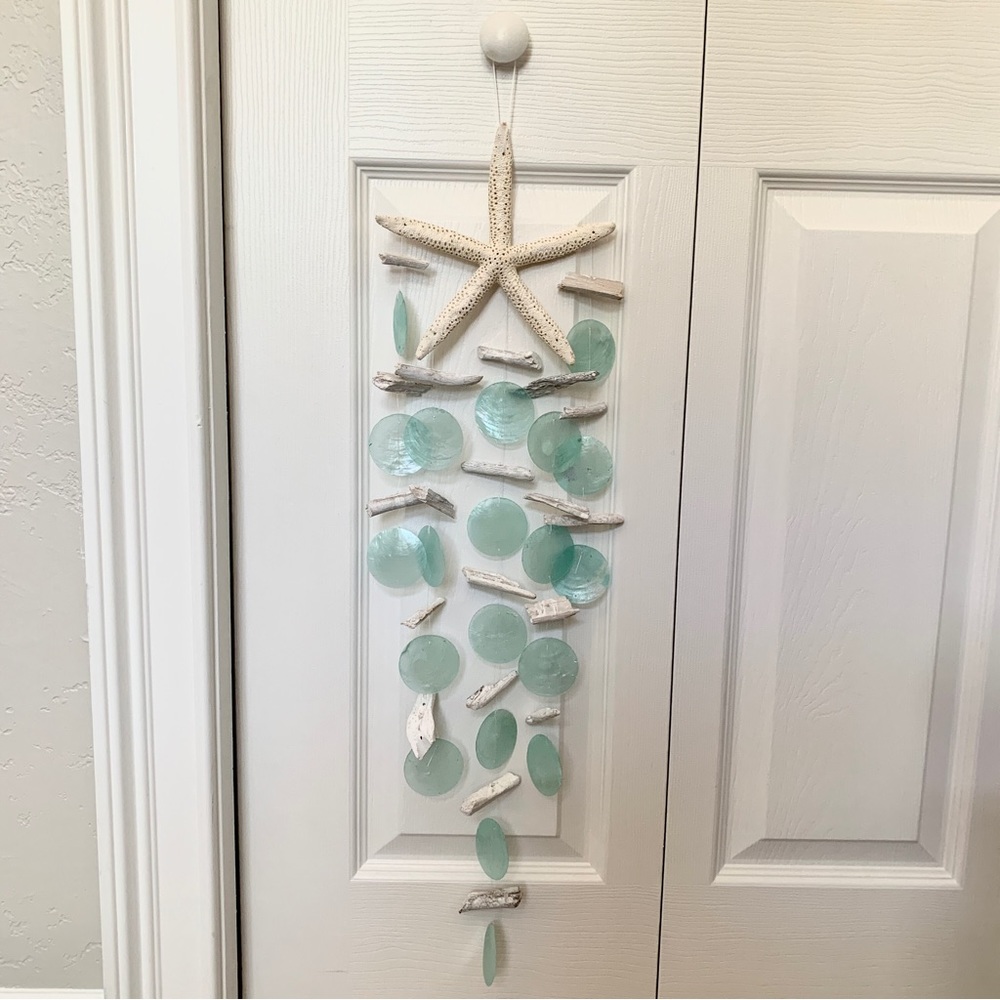 Starfish Wind Chime with Blue Sea Glass and Driftwood